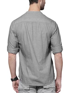 grey cotton short kurta - 15415898 - Standard Image - 3