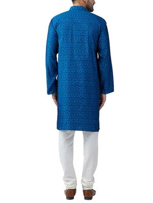 Blue silk blend kurta pyjama set - 15415931 - Standard Image - 3