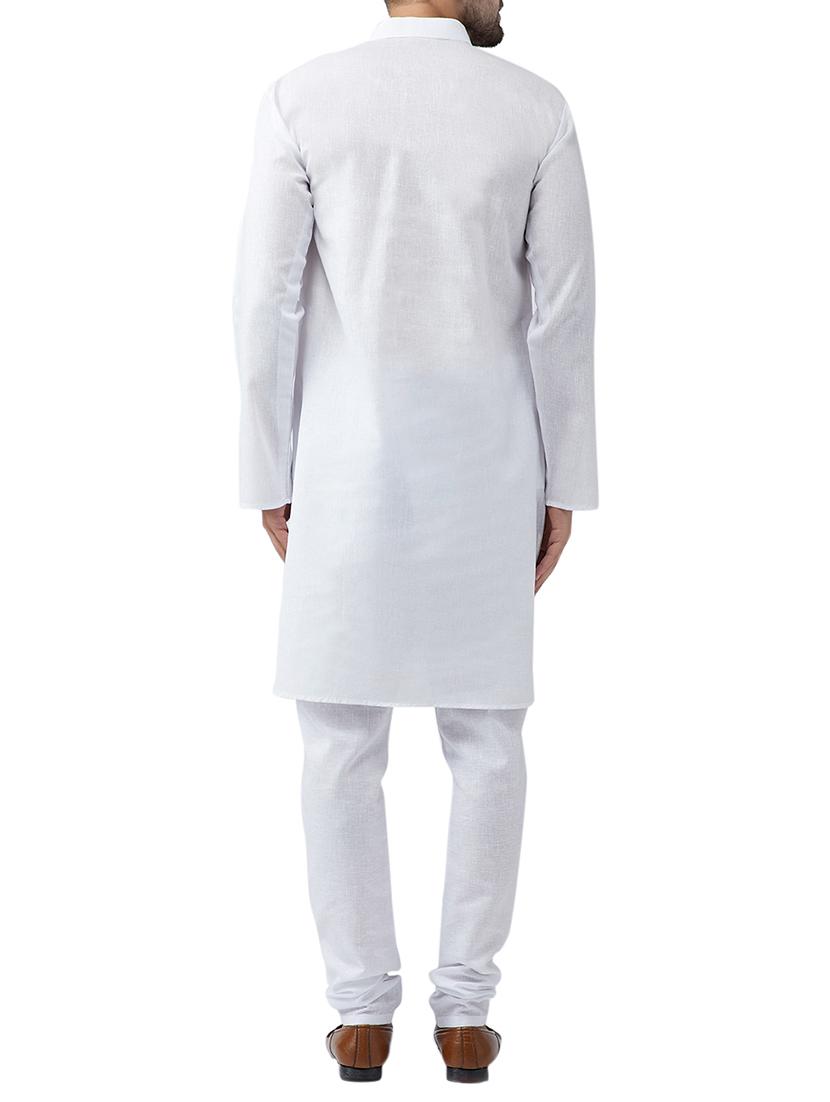 white cotton kurta pyjama set - 15415938 - Zoom Image - 3