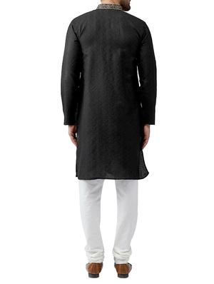 Black silk blend kurta pyjama set - 15415949 - Standard Image - 3