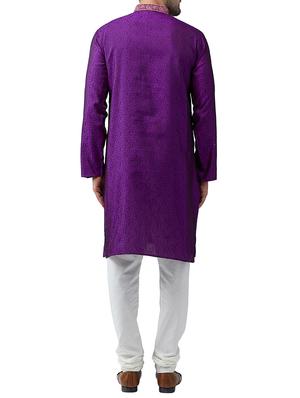purple silk blend kurta pyjama set - 15415951 - Standard Image - 3