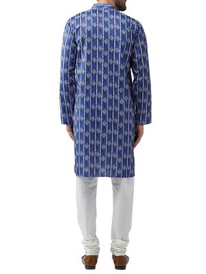 blue cotton kurta pyjama set - 15415955 - Standard Image - 3