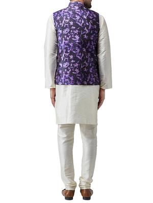 off white silk blend kurta pyjama set with nehru jacket - 15415959 - Standard Image - 3