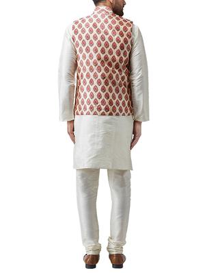 off white silk blend kurta pyjama set with nehru jacket - 15415960 - Standard Image - 3