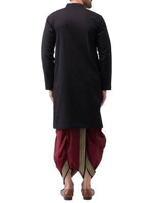 black cotton dhoti kurta set - 15415981 - Standard Image - 3