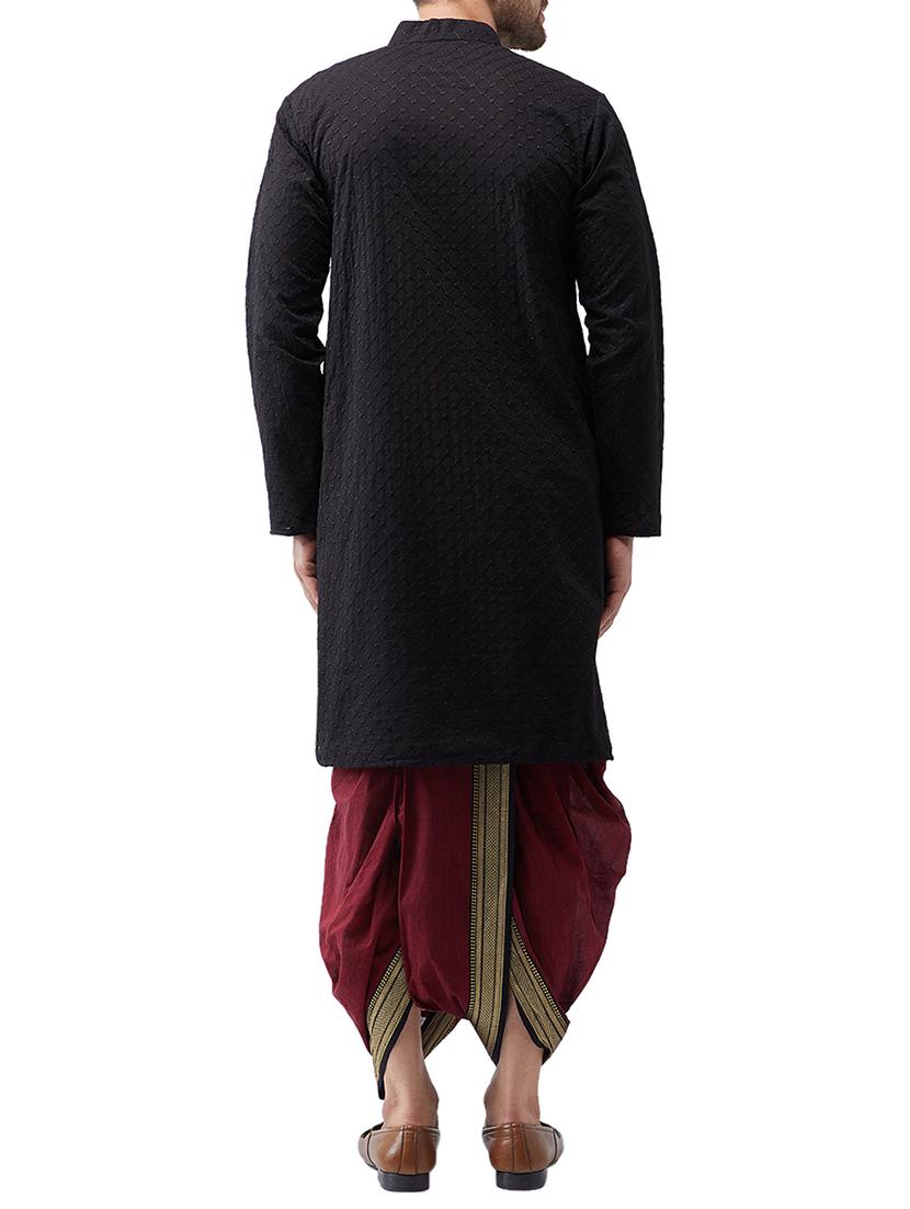 black cotton dhoti kurta set - 15415981 - Zoom Image - 3