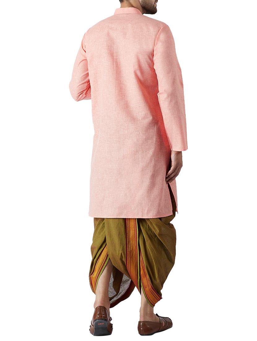 orange and juniper green cotton dhoti kurta ethnic wear set - 15416015 - Zoom Image - 3