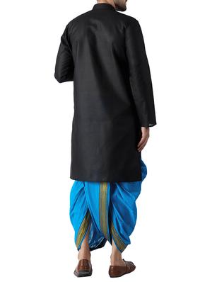black and blue cotton dhoti kurta set - 15416020 - Standard Image - 3