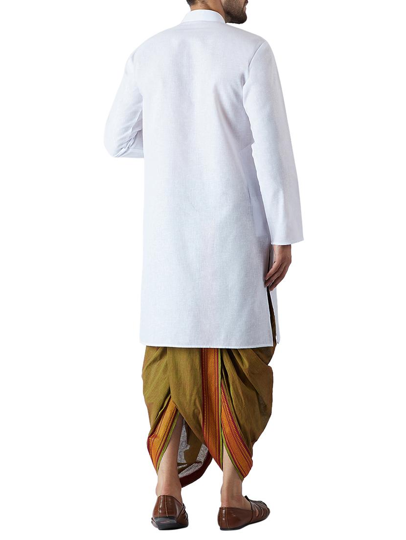 white and green cotton dhoti kurta set - 15416025 - Zoom Image - 3
