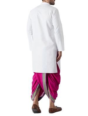 white and pink cotton dhoti kurta set - 15416027 - Standard Image - 3
