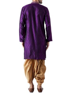 purple and gold silk blend dhoti kurta set - 15416034 - Standard Image - 3