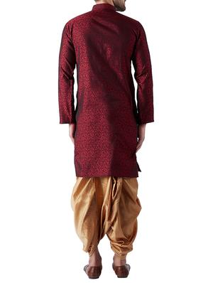 maroon and gold silk blend dhoti kurta set - 15416036 - Standard Image - 3