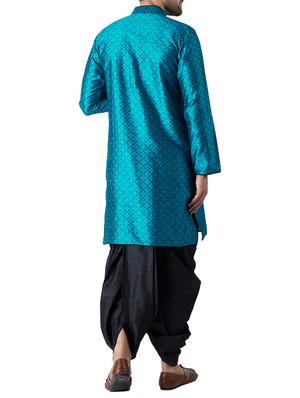 blue and black silk blend dhoti kurta set - 15416039 - Standard Image - 3