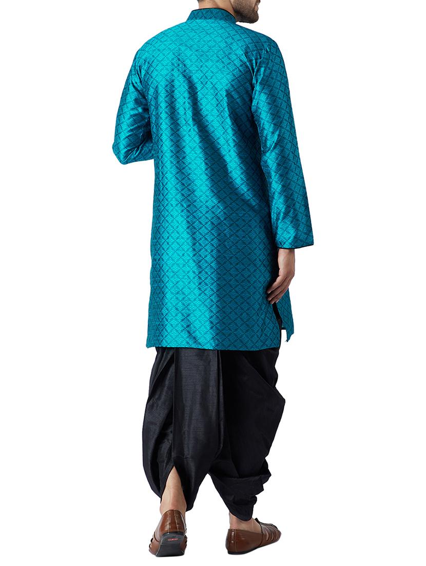 blue and black silk blend dhoti kurta set - 15416039 - Zoom Image - 3