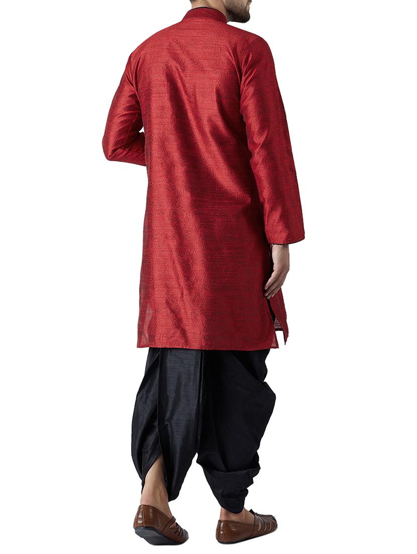 maroon and black silk blend dhoti kurta set - 15416041 - Zoom Image - 3