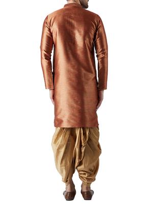 rust and gold silk blend dhoti kurta set - 15416043 - Standard Image - 3