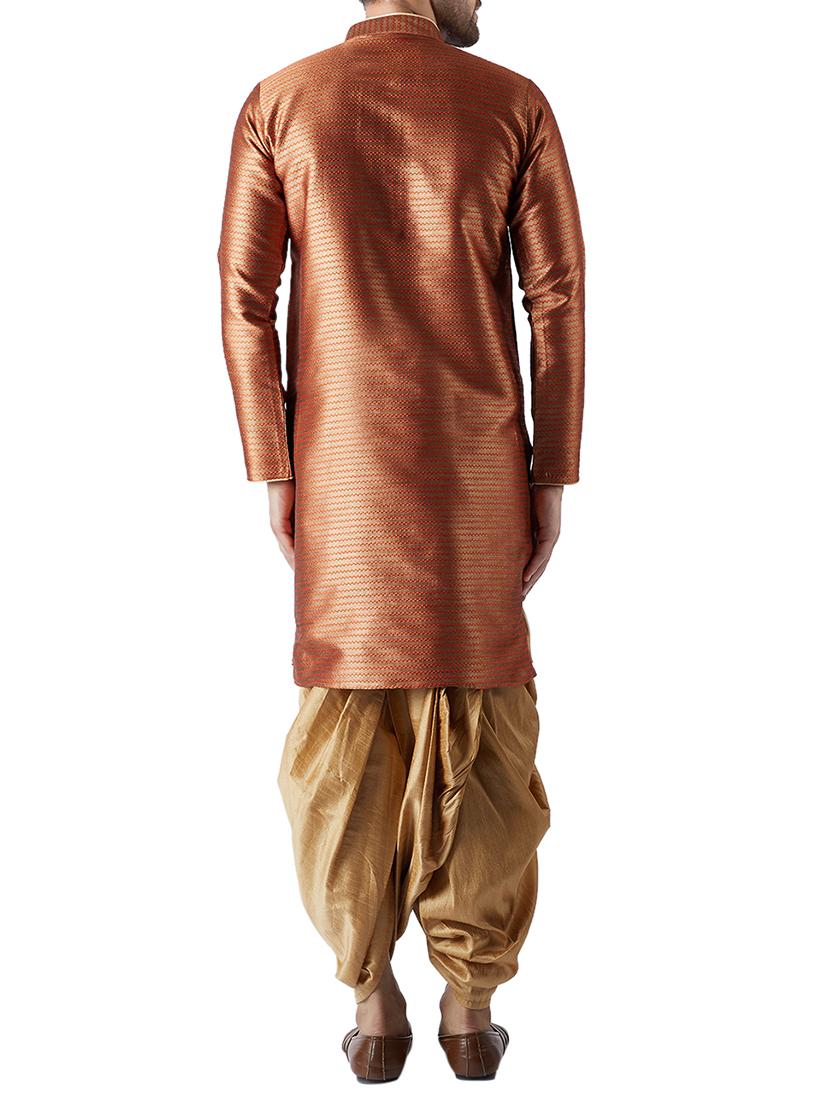 rust and gold silk blend dhoti kurta set - 15416043 - Zoom Image - 3