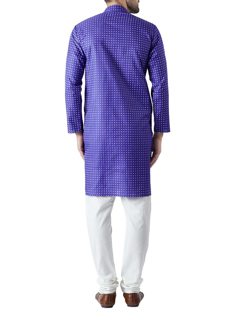 royal blue cotton kurta pyjama set - 15416052 - Zoom Image - 3