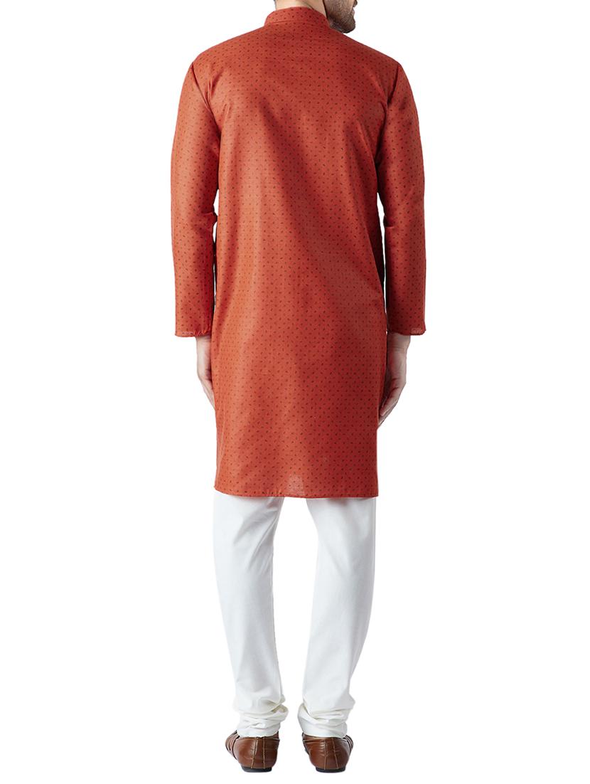 orange and white cotton kurta pyjama set - 15416053 - Zoom Image - 3