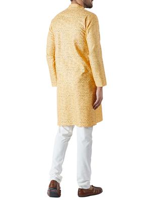 yellow and white cotton kurta pyjama set - 15416057 - Standard Image - 3