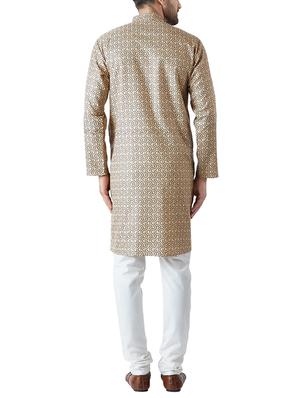 light brown and white cotton kurta pyjama set - 15416058 - Standard Image - 3