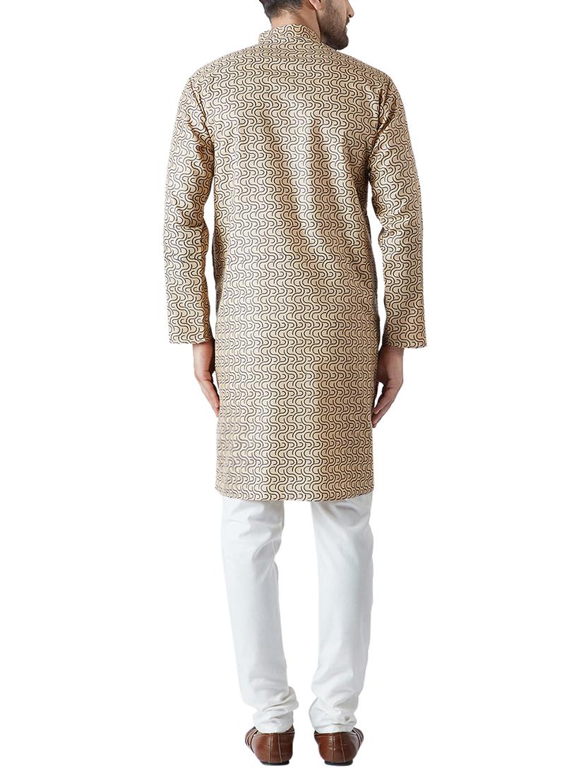 light brown and white cotton kurta pyjama set - 15416058 - Zoom Image - 3