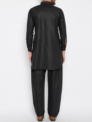 black cotton pathani set - 15416063 - Standard Image - 3