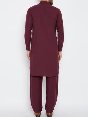 maroon cotton pathani set - 15416067 - Standard Image - 3