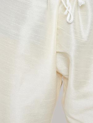 pink and off white silk blend kurta pyjama set - 15416081 - Standard Image - 6
