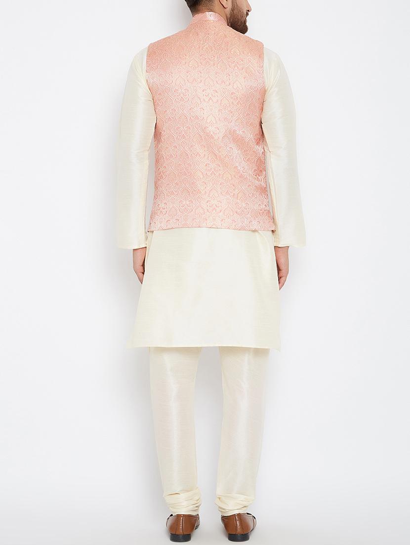pink and off white silk blend kurta pyjama set - 15416081 - Zoom Image - 3