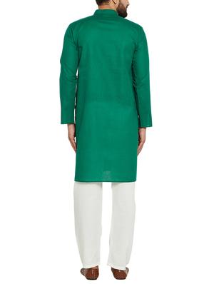 dark green cotton kurta pyjama - 15416087 - Standard Image - 3