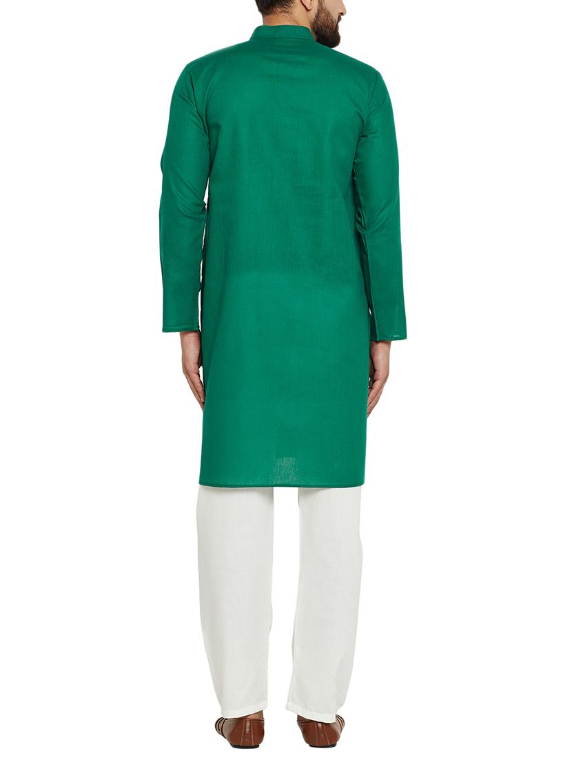 dark green cotton kurta pyjama - 15416087 - Zoom Image - 3
