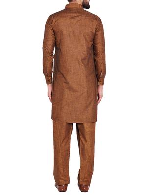 brown cotton pathani set - 15416092 - Standard Image - 3
