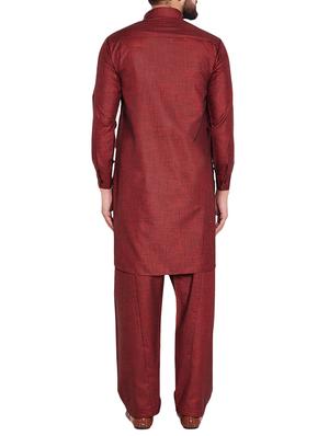 maroon cotton pathani set - 15416093 - Standard Image - 3