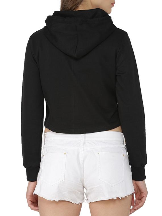solid hooded cropped sweatshirt - 15416640 - Zoom Image - 3