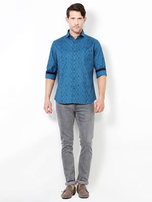 blue cotton casual shirt - 15417066 - Standard Image - 3