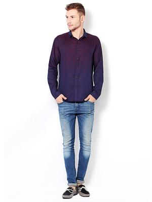 purple cotton casual shirt - 15417071 - Standard Image - 3
