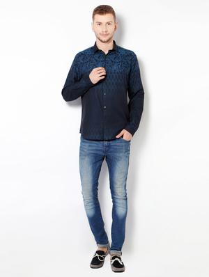 navy blue cotton casual shirt - 15417073 - Standard Image - 3