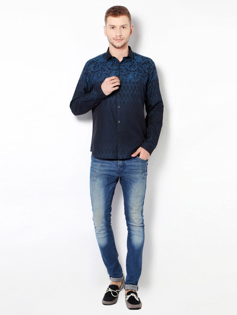 navy blue cotton casual shirt - 15417073 - Zoom Image - 3