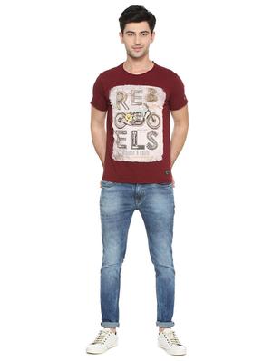 maroon cotton front print t-shirt - 15417192 - Standard Image - 3