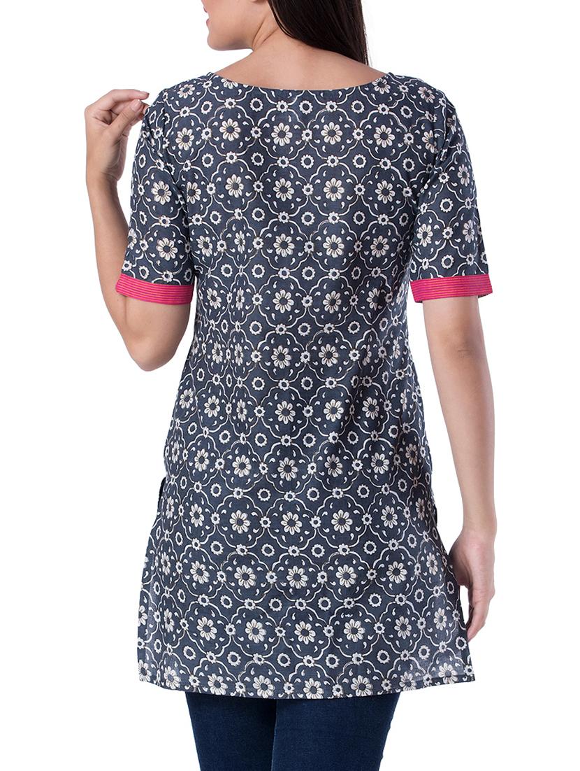 grey cotton straight kurti - 15417901 - Zoom Image - 3