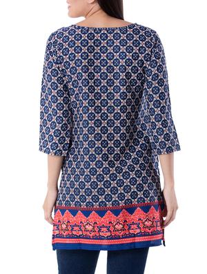 blue cotton straight kurti - 15417905 - Standard Image - 3