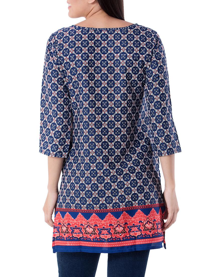 blue cotton straight kurti - 15417905 - Zoom Image - 3