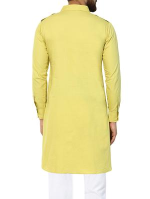 green cotton pathani kurta - 15418090 - Standard Image - 3