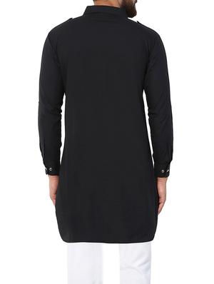 black cotton pathani kurta - 15418092 - Standard Image - 3