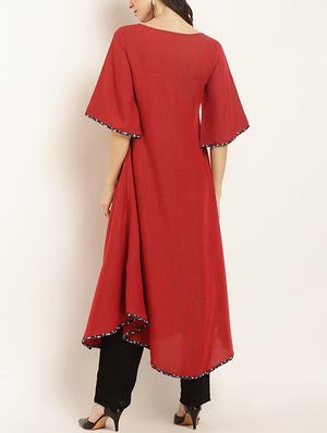 Asymmetric piping kurta - 15418424 - Standard Image - 3