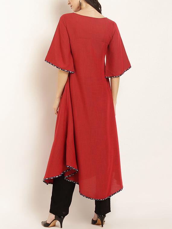 Asymmetric piping kurta - 15418424 - Zoom Image - 3
