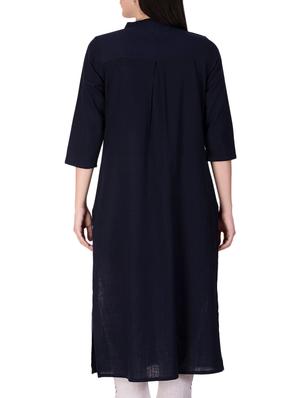 Navy blue straight kurta - 15418733 - Standard Image - 3