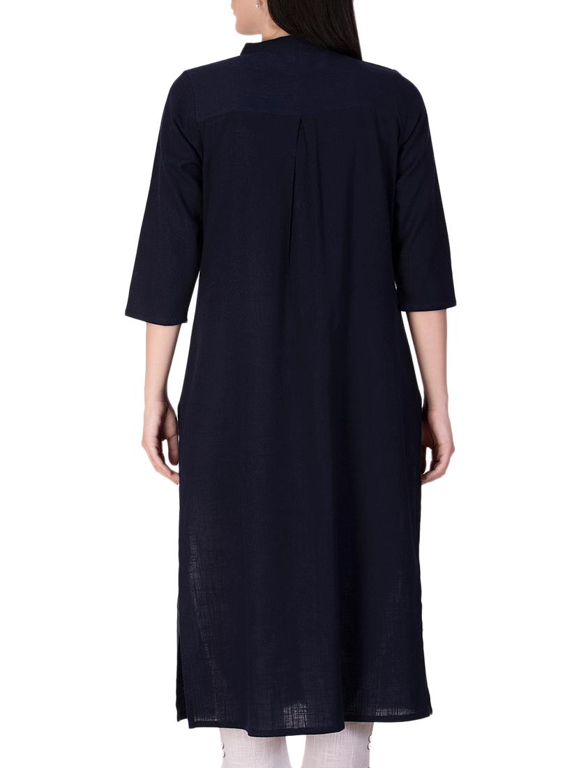 Navy blue straight kurta - 15418733 - Zoom Image - 3