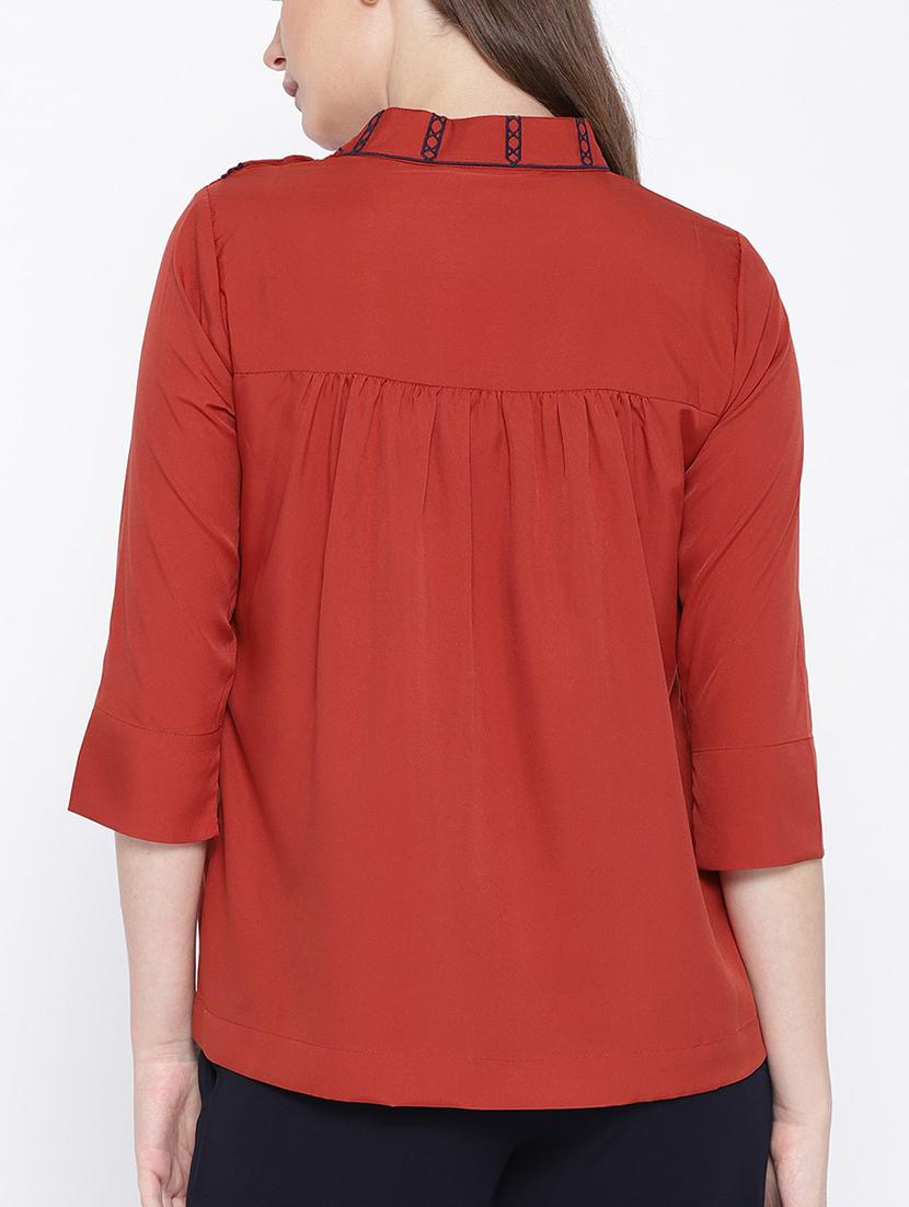 embroidered yoke mock neck top - 15418739 - Zoom Image - 3